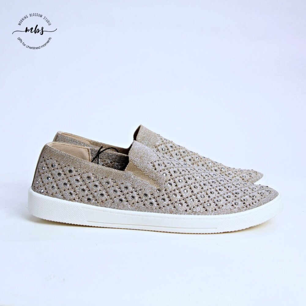 NWT‎ White Mountain Bling Jeweled Quilted Sneakers Beige Metallic Women 10